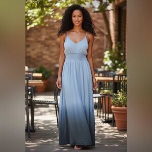 Smocked Waist Ombre Maxi - LIGHT BLUE